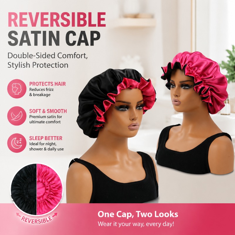 Satin Hair Bonnet - Bonnet de Douche Réversible en Satin