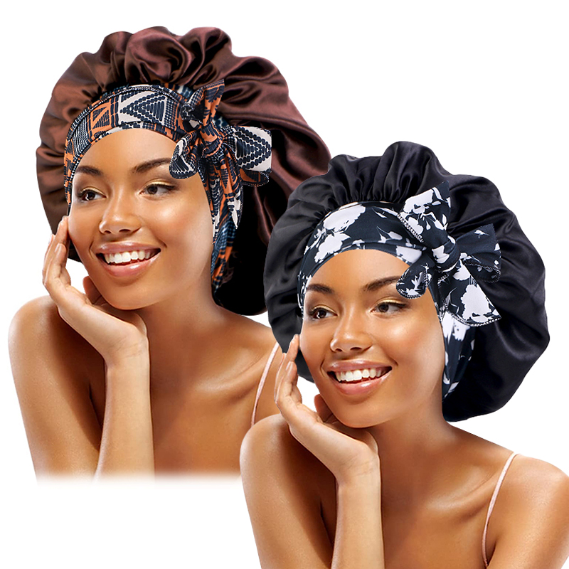 Satin Hair Bonnet - 2 pièces/lot Boho imprimé bandeau Satin